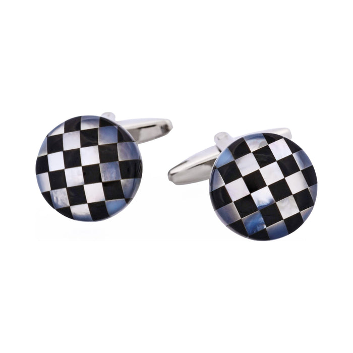 Onyx & Mother Of Pearl Check Round Cufflinks