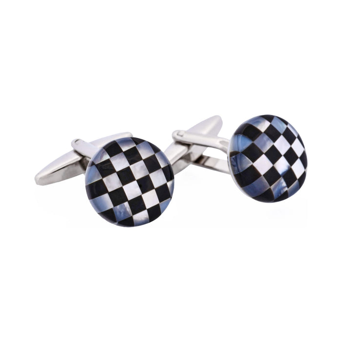 Onyx & Mother Of Pearl Check Round Cufflinks