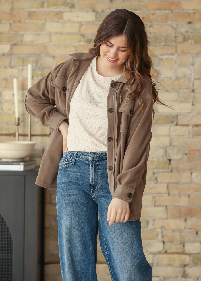 Oversized Fleece Button Up Shacket FF Layering Essentials