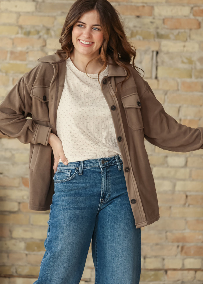 Oversized Fleece Button Up Shacket FF Layering Essentials