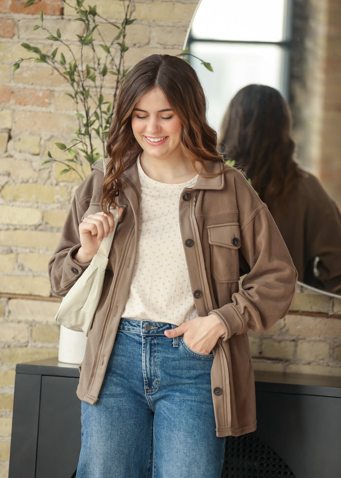Oversized Fleece Button Up Shacket FF Layering Essentials