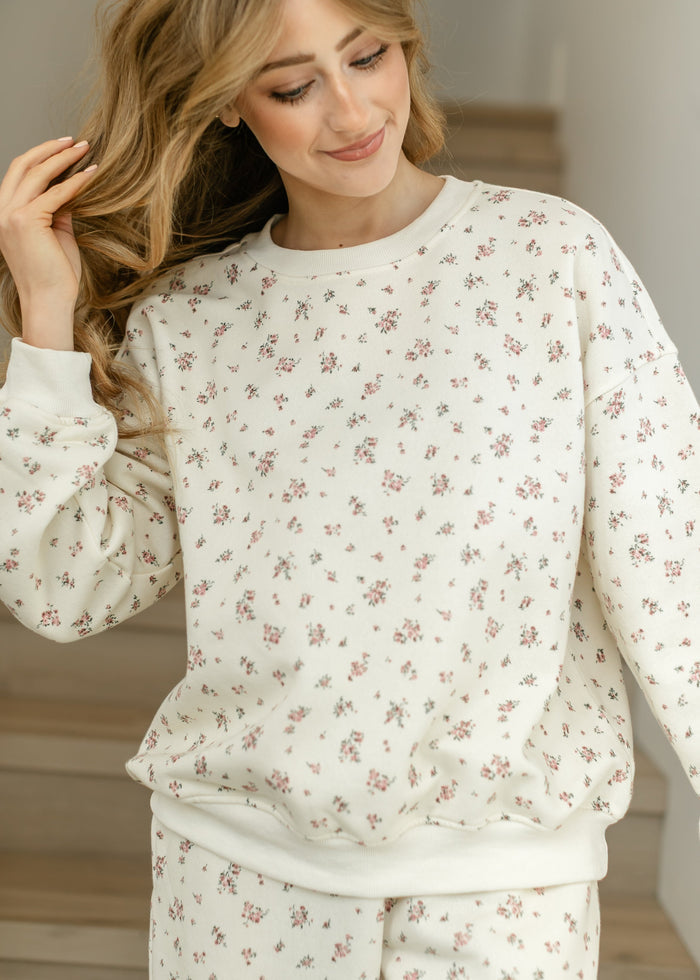 Oversized Pink Floral Sweatshirt FF Tops
