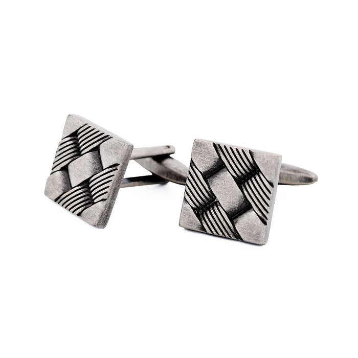 Oxidised Rhodium Plated Square Industrial Weave Cufflink
