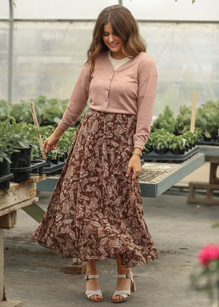 Brown Paisley Print Maxi Skirt FF Skirts
