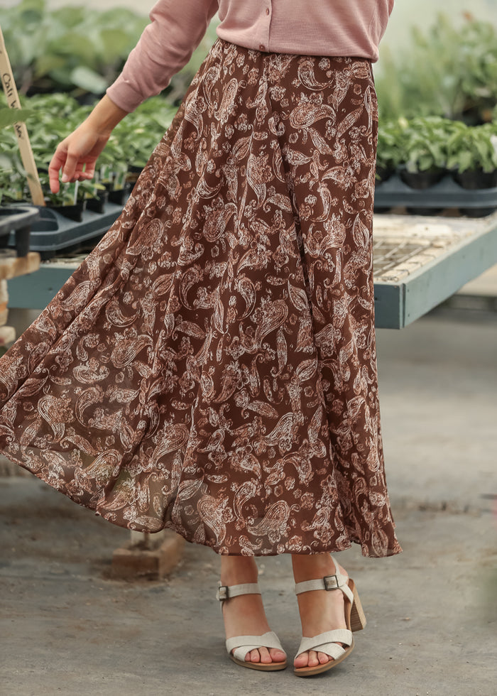 Brown Paisley Print Maxi Skirt FF Skirts
