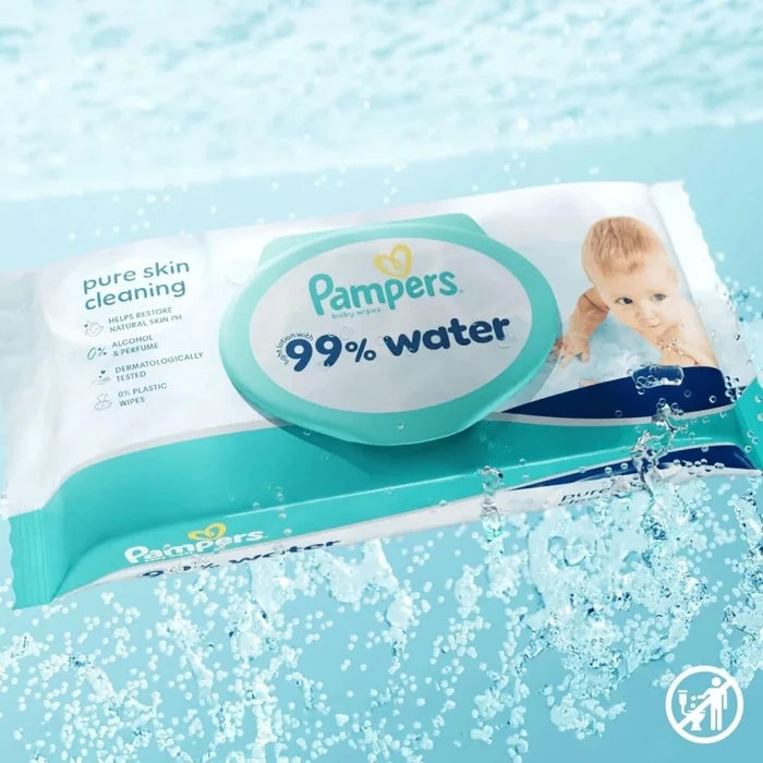 Pampers 99% Water Plastic Free Baby Wipes 9x60 pcs - ebebek