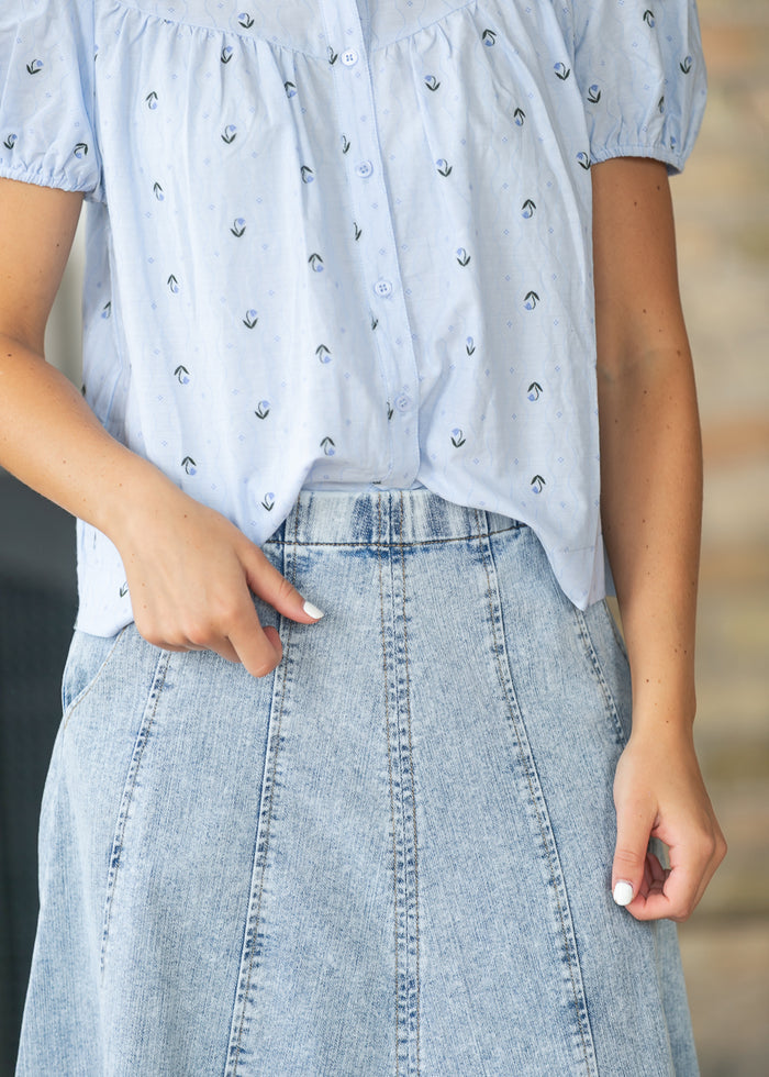 Paneled A-line Denim Midi Skirt FF Skirts