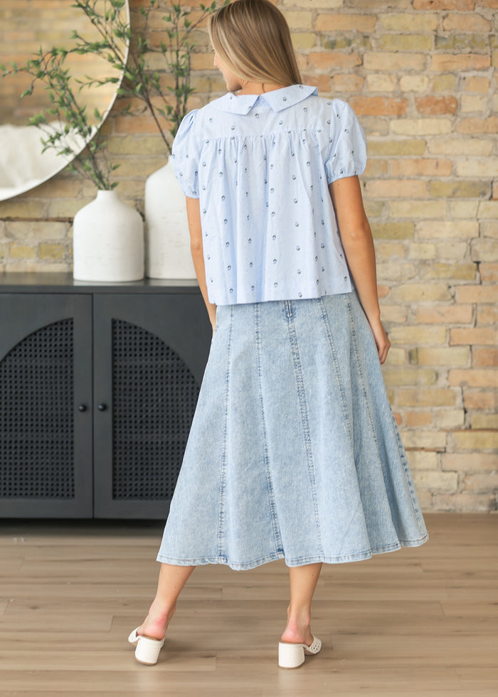 Paneled A-line Denim Midi Skirt FF Skirts