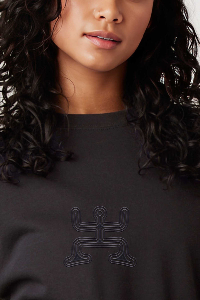 Psychedelic Party - Monochrome Embroidery Women Sweatshirt - Black - symbolika
