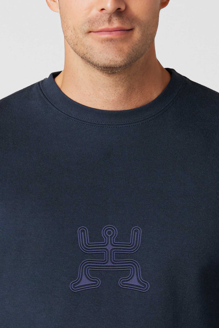 Psychedelic Party - Monochrome Embroidery Men Sweatshirt - Navy Blue - symbolika