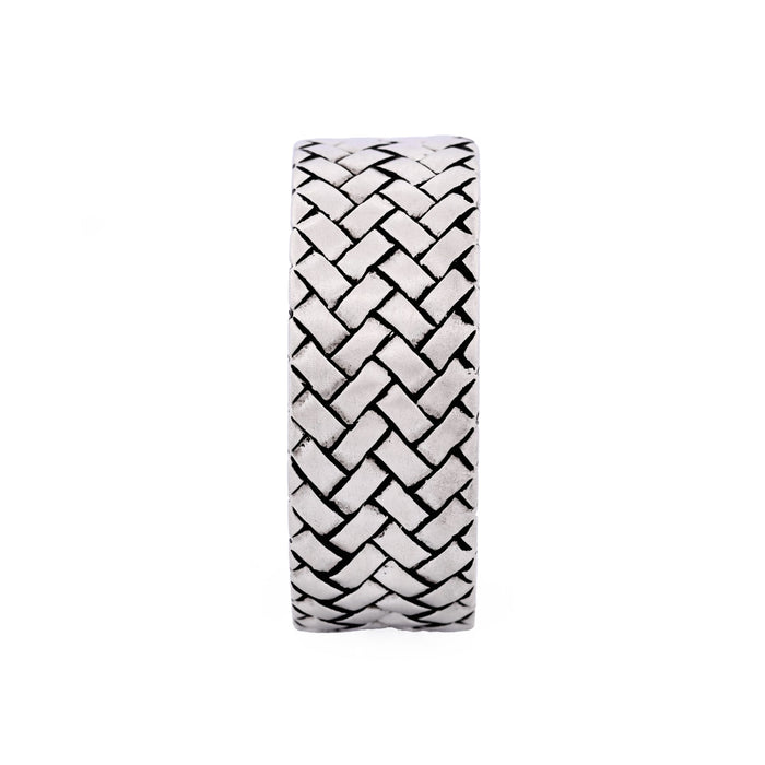 Pearl Rhodium Plated Woven Pattern Sterling Silver Ring