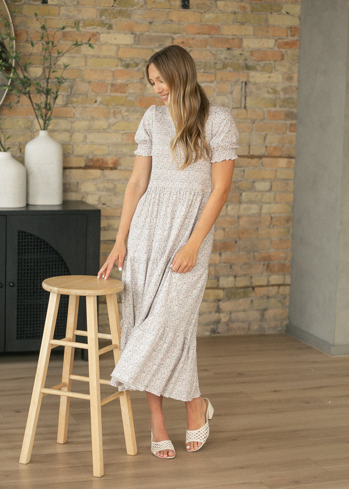 Penelope Blush Floral Smocked Midi Dress IC Dresses