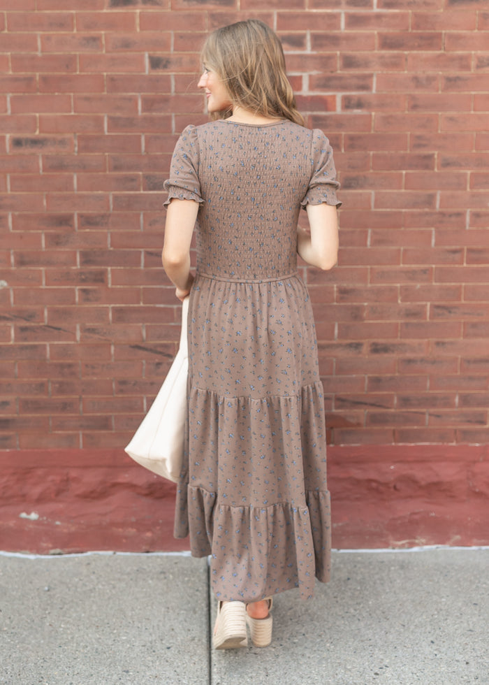 Penelope Chocolate Floral Smocked Midi Dress IC Dresses
