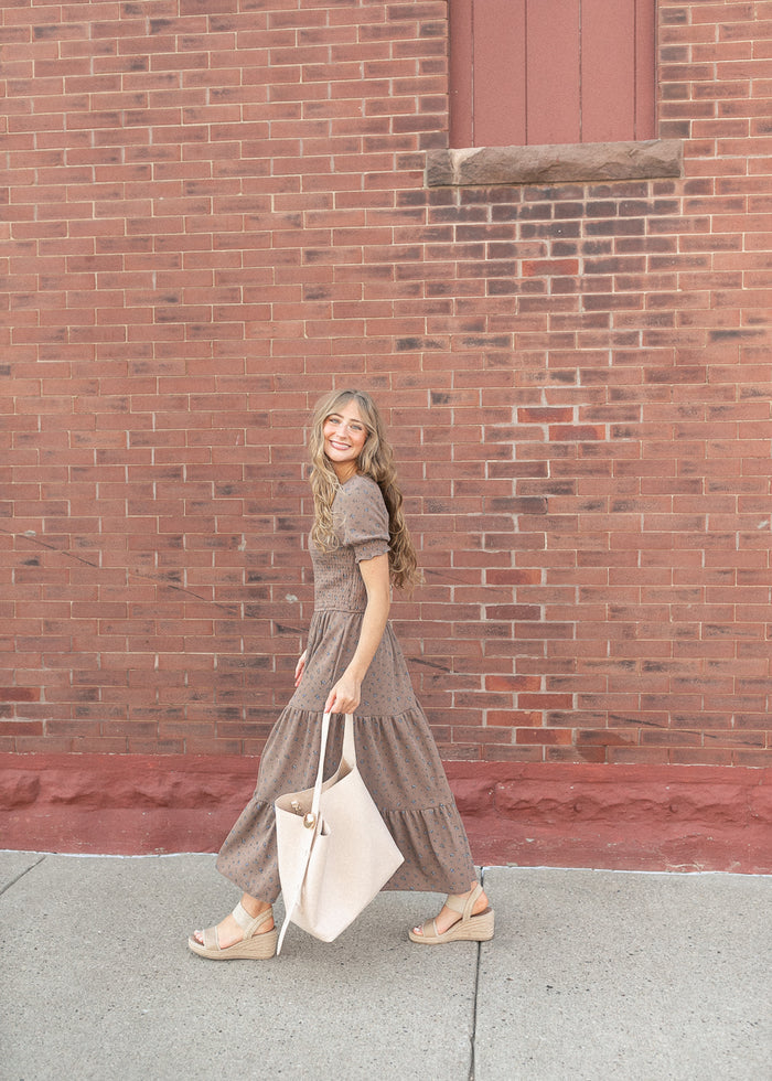 Penelope Chocolate Floral Smocked Midi Dress IC Dresses