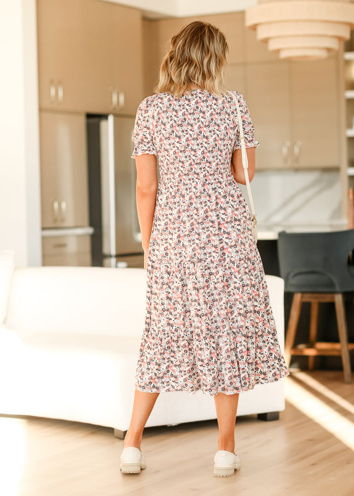 Penelope Smocked Bodice Puffed Sleeve Midi Dress IC Dresses