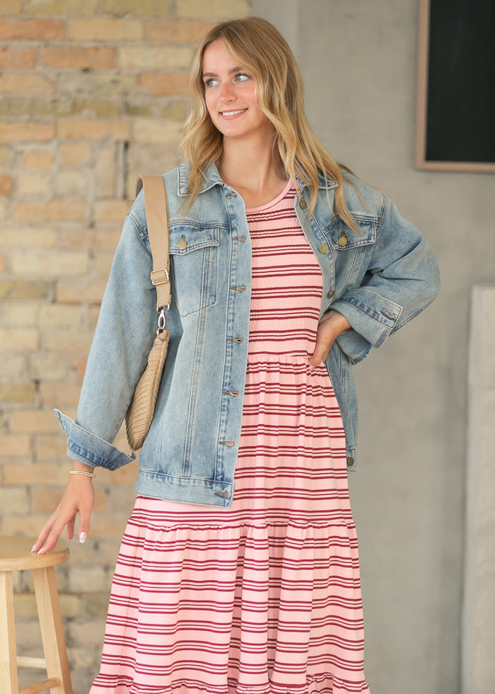 Penelope Pink Stripe Smocked Midi Dress IC Dresses
