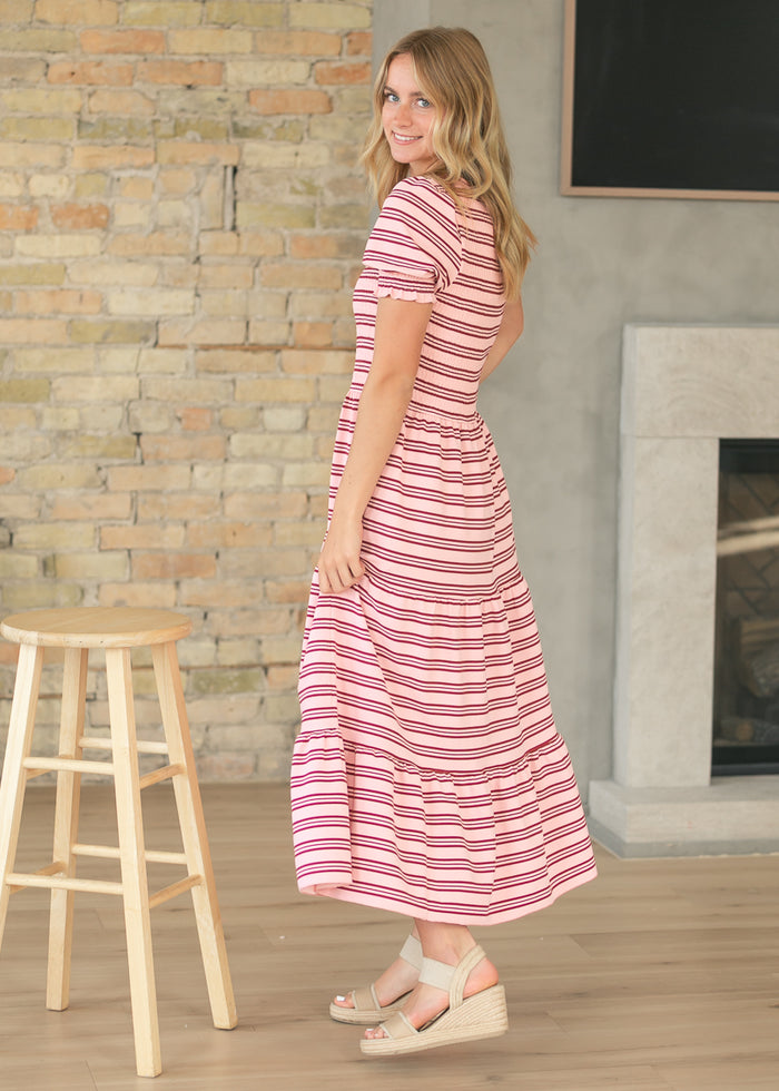 Penelope Pink Stripe Smocked Midi Dress IC Dresses