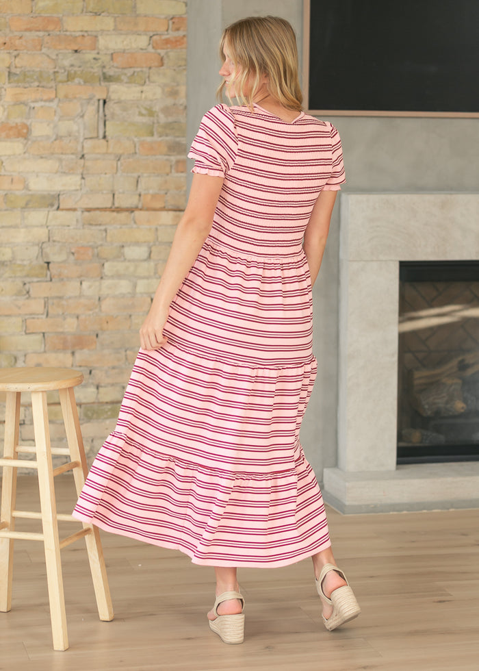 Penelope Pink Stripe Smocked Midi Dress IC Dresses