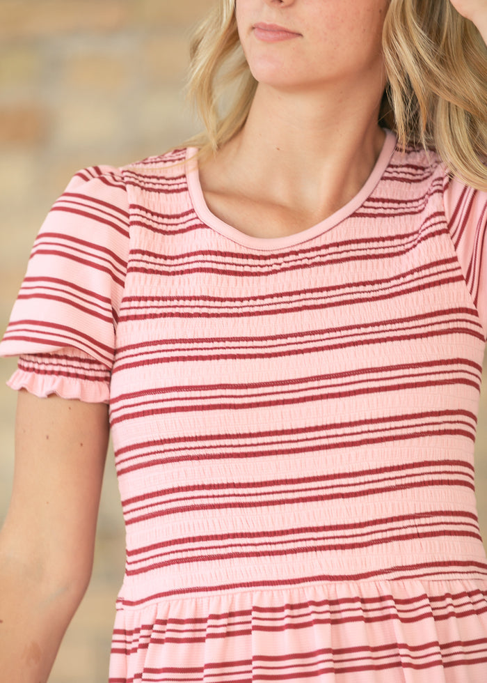 Penelope Pink Stripe Smocked Midi Dress IC Dresses