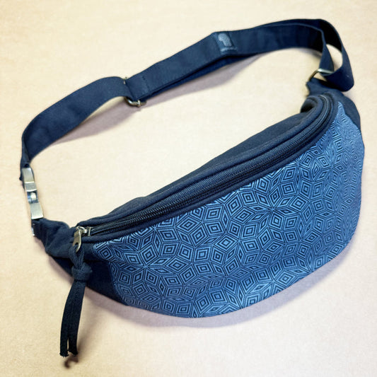 Penrose Cubes Glow Fanny Pack - Mathematical tiling pattern on black cotton canvas by Symbolika