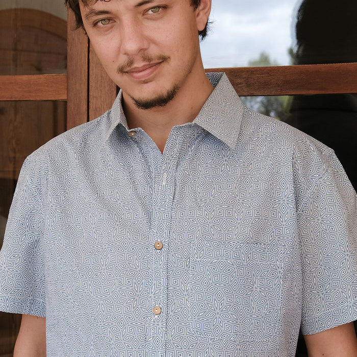penrose cubes Half Sleeve Button Up Shirt - symbolika