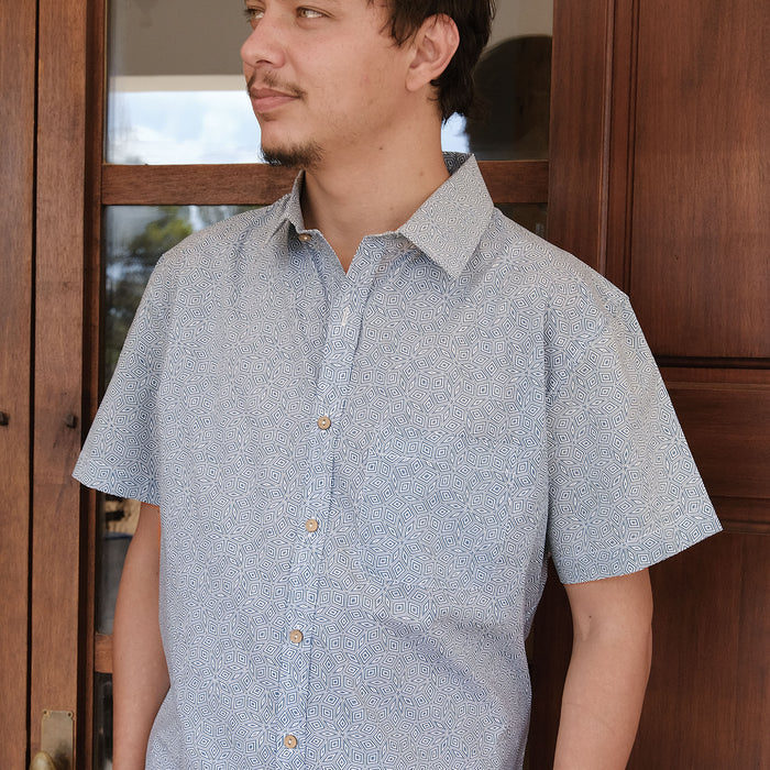 penrose cubes Half Sleeve Button Up Shirt - symbolika