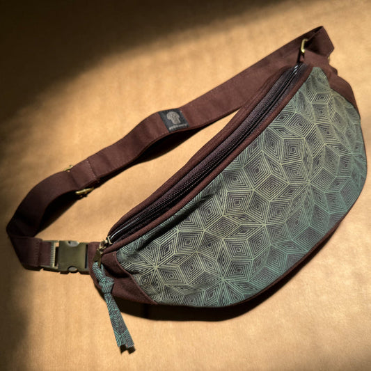 Penrose Lines Fanny Pack - Mathematical tiling pattern in teal gradient by Symbolika