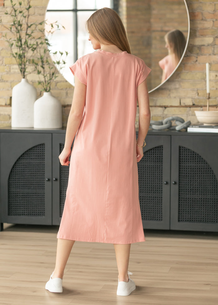 Pink Cap Sleeve T-shirt Midi Dress FF Dresses