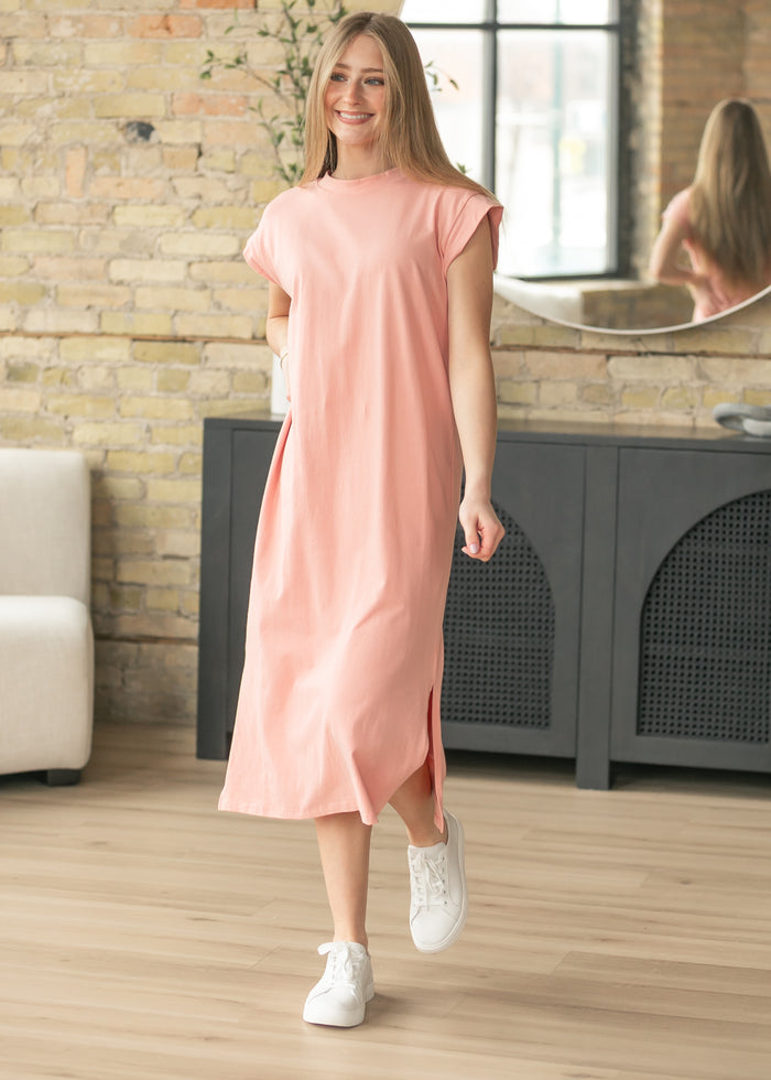 Pink Cap Sleeve T-shirt Midi Dress FF Dresses