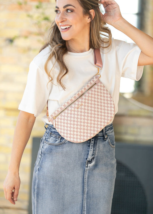 Pink Check Terrace Woven Crossbody Bag Accessory