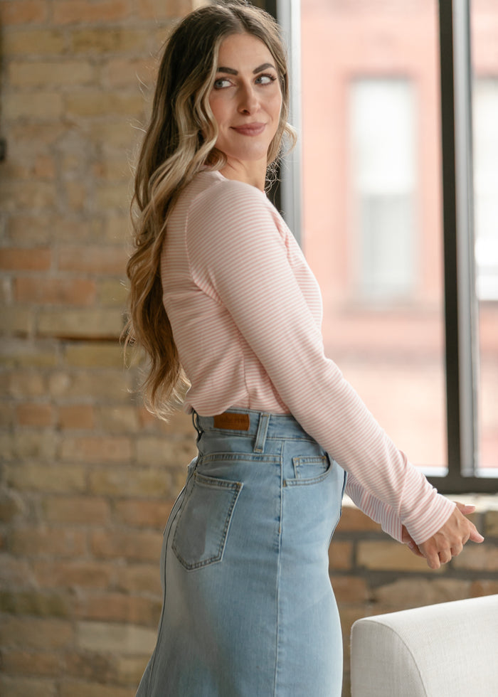 Pink Striped Knit Top FF Tops