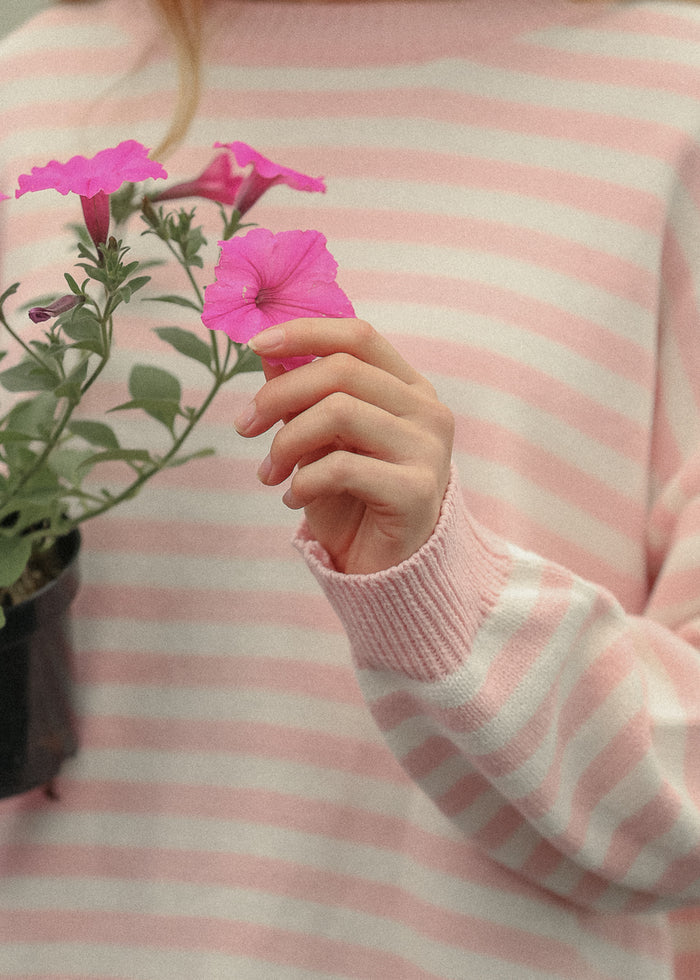 Pink Striped Oversize Knit Sweater FF Tops