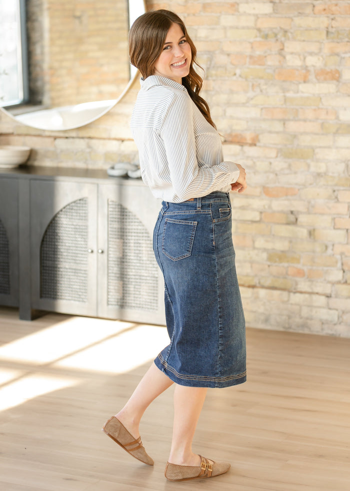 Pinstripe Cotton Button Up Top FF Tops