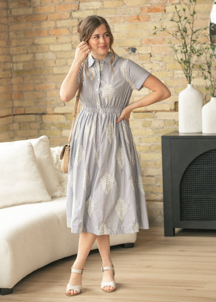 Pinstripe Embroidered Midi Dress FF Dresses