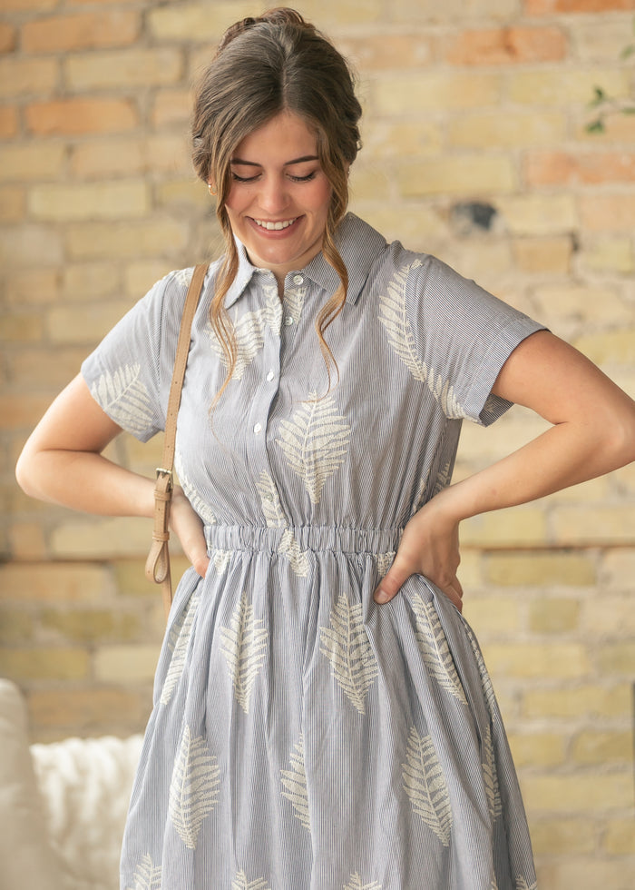 Pinstripe Embroidered Midi Dress FF Dresses