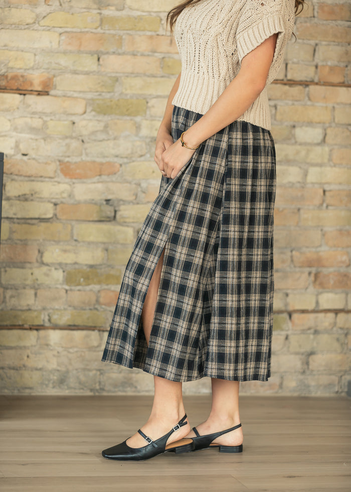 Plaid Pleated Black Midi Skirt FF Skirts