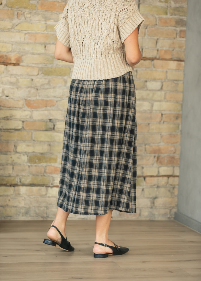 Plaid Pleated Black Midi Skirt FF Skirts