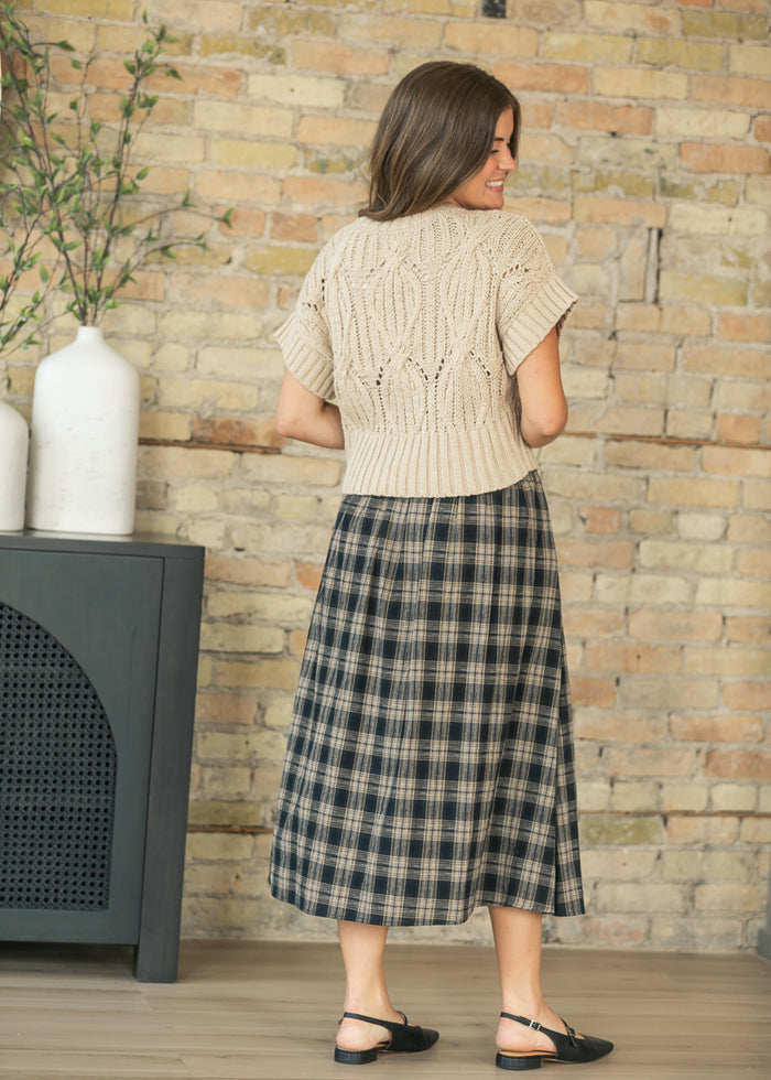 Plaid Pleated Black Midi Skirt FF Skirts
