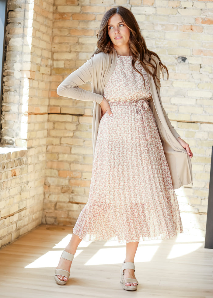 Pleated Floral Waist Tie Maxi Dress FF Dresses