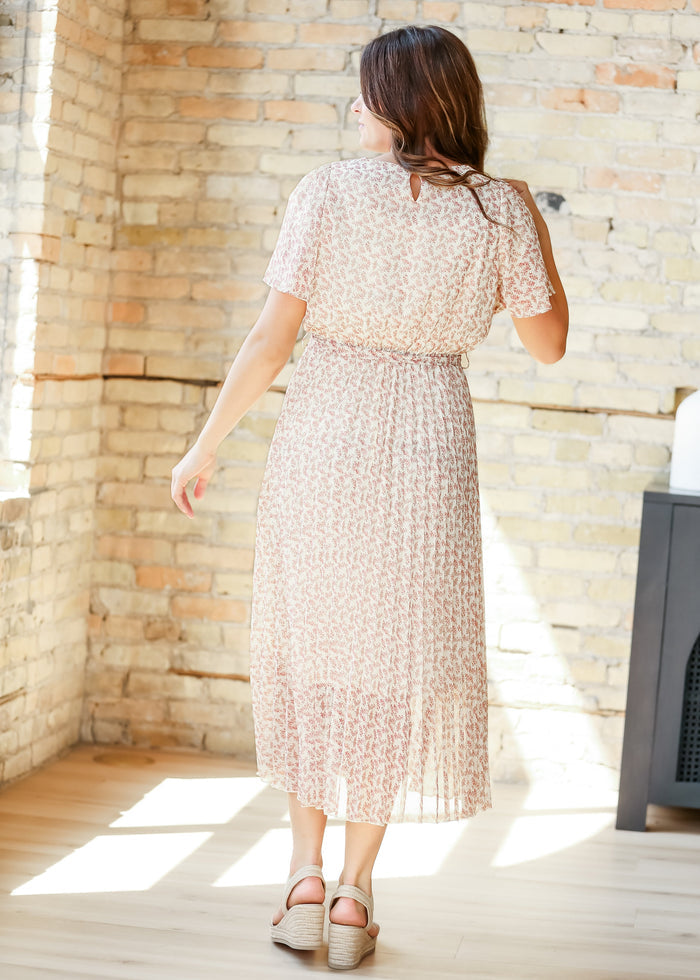 Pleated Floral Waist Tie Maxi Dress FF Dresses