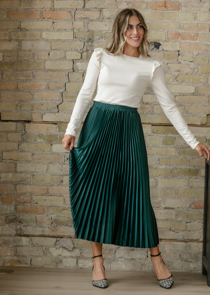 Pleated Satin Midi Skirt FF Skirts