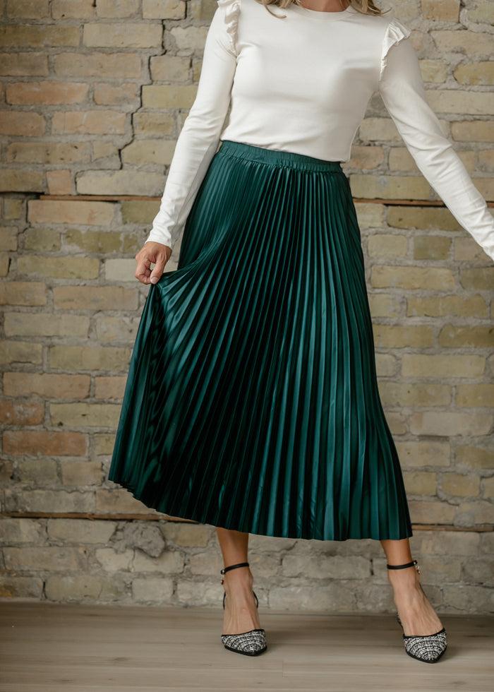 Pleated Satin Midi Skirt FF Skirts S