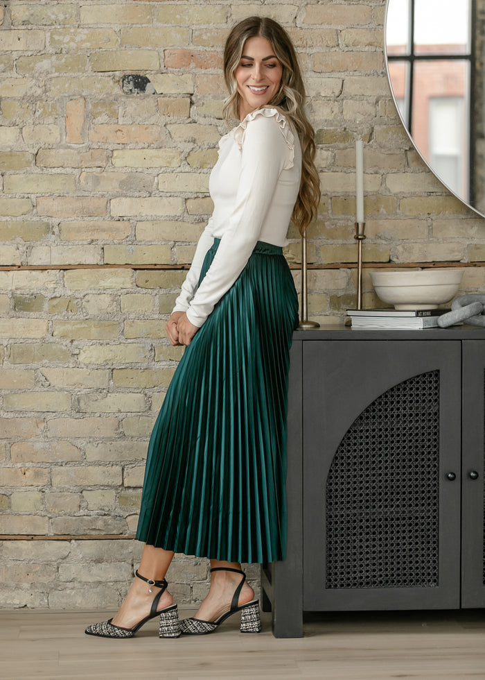 Pleated Satin Midi Skirt FF Skirts