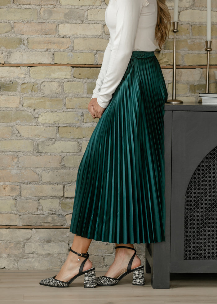 Pleated Satin Midi Skirt FF Skirts