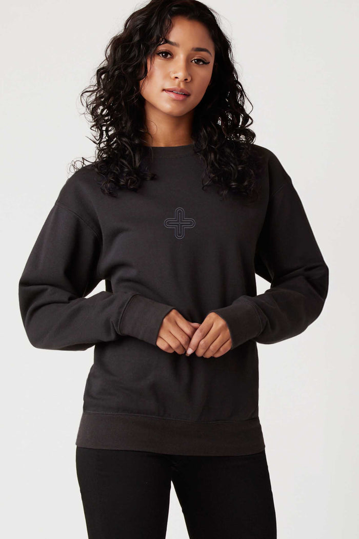 Plus - Monochrome Embroidery Women Sweatshirt - Black - symbolika