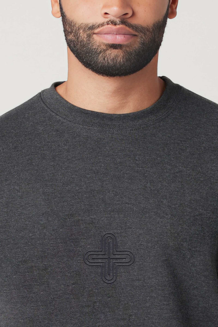 Plus - Monochrome Embroidery Men Sweatshirt - Black - symbolika