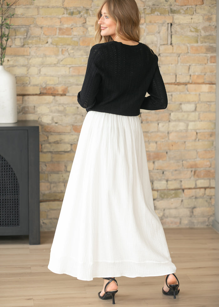 Pointelle Black Long Sleeve Cardigan FF Tops