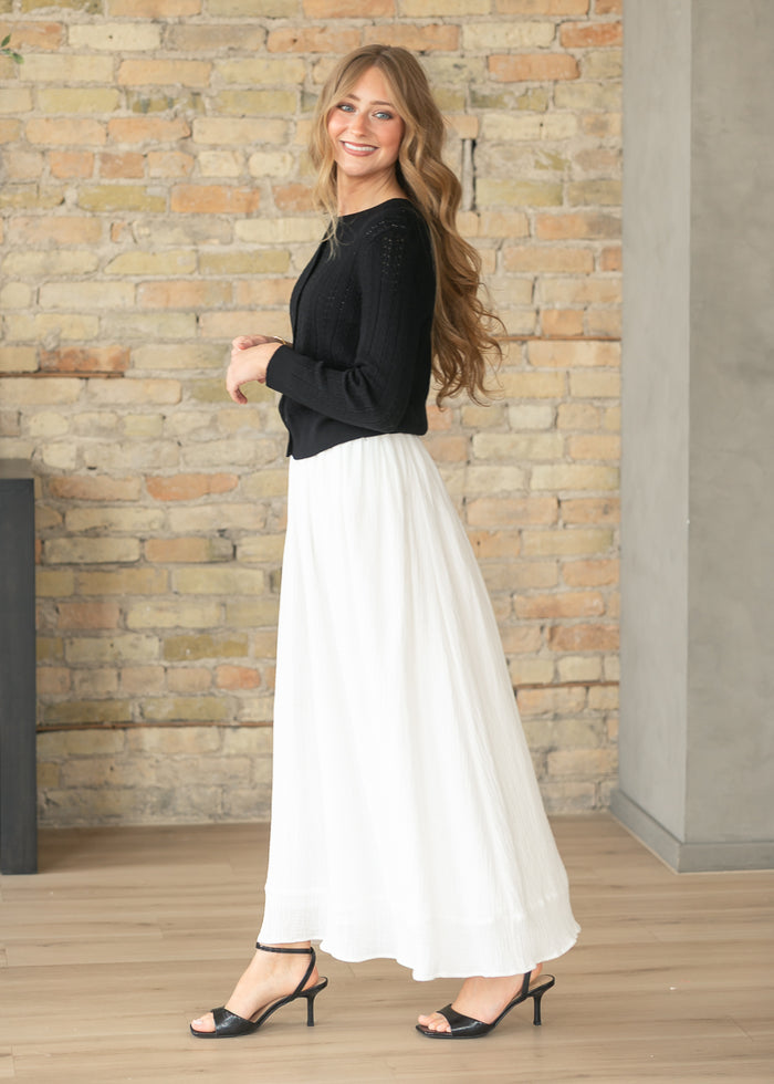 Pointelle Black Long Sleeve Cardigan FF Tops