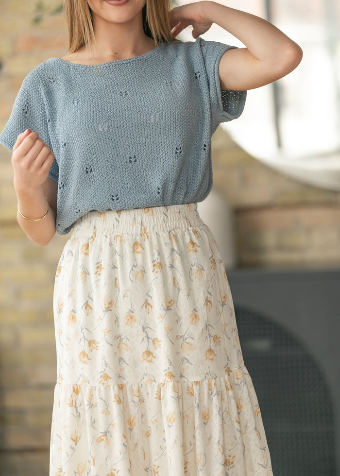 Pointelle Cutout Short Sleeve Sweater FF Tops