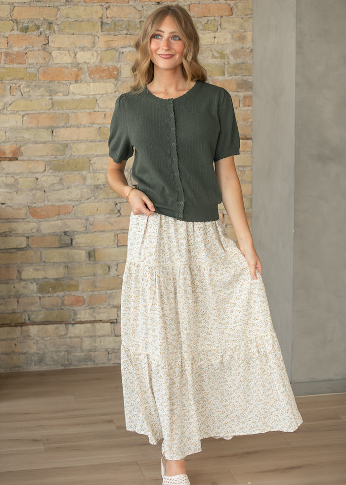 Pointelle Knit Short Sleeve Cardigan FF Tops